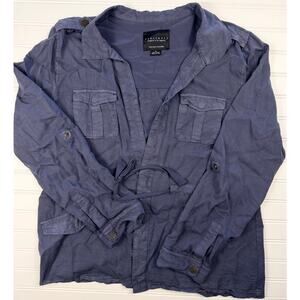 Sanctuary Womens XL Utility Jacket Blue Military Tie Waist Lightweight